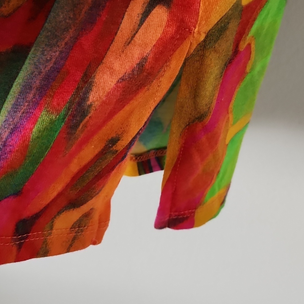 NATORI | Paradise Cotton Dress Split Crewneck Watercolor Sz LARGE - Picture 4 of 6